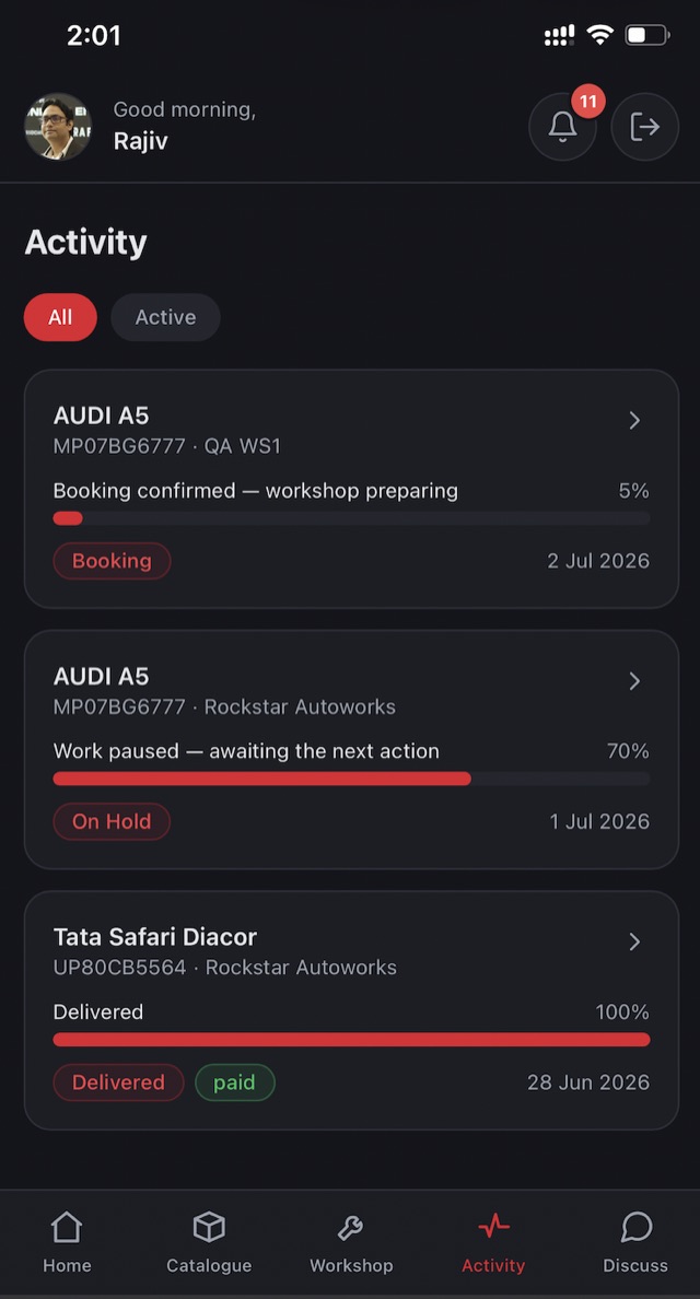 xRAW live job activity screen